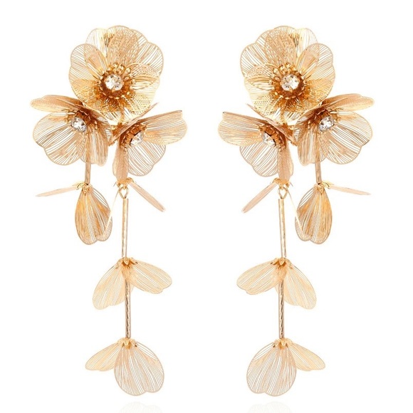 Zara Fashion Kate Middleton Flowers Floral Cascade Drop Statement Earrings - Picture 10 of 16